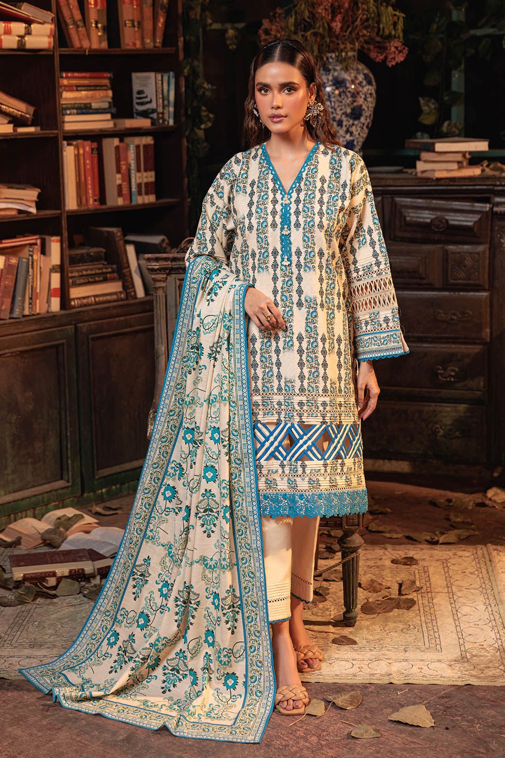 Khaddar Light Beige Unstitched Suit - Bonanza