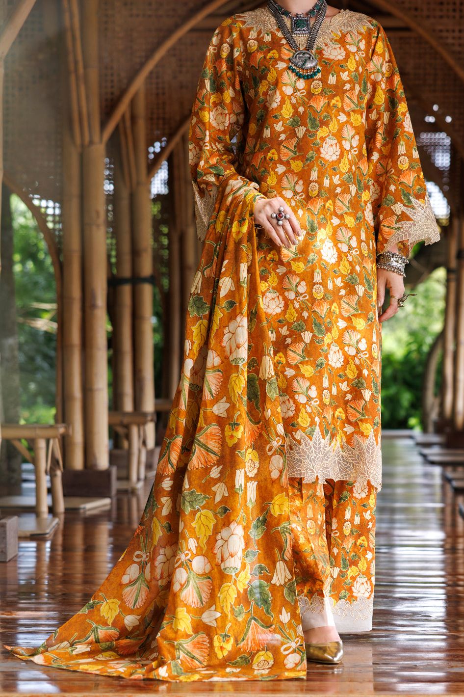 Lawn Brown Unstitched Suit - Almirah