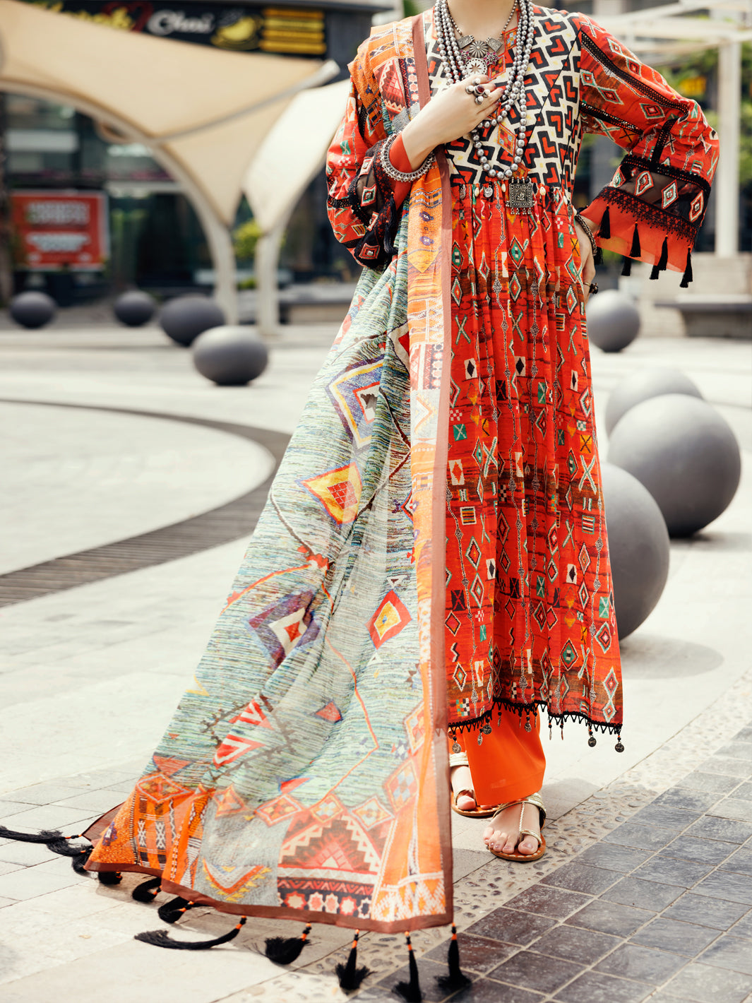 Lawn Orange Unstitched Suit - Almirah