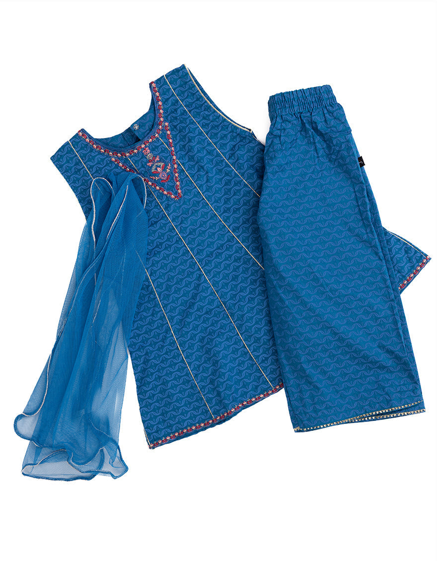 Lawn Blue Stitched Suit - J. Junaid Jamshed
