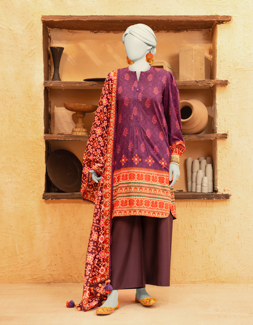 Lawn Purple Stitched Suit - J. Junaid Jamshed