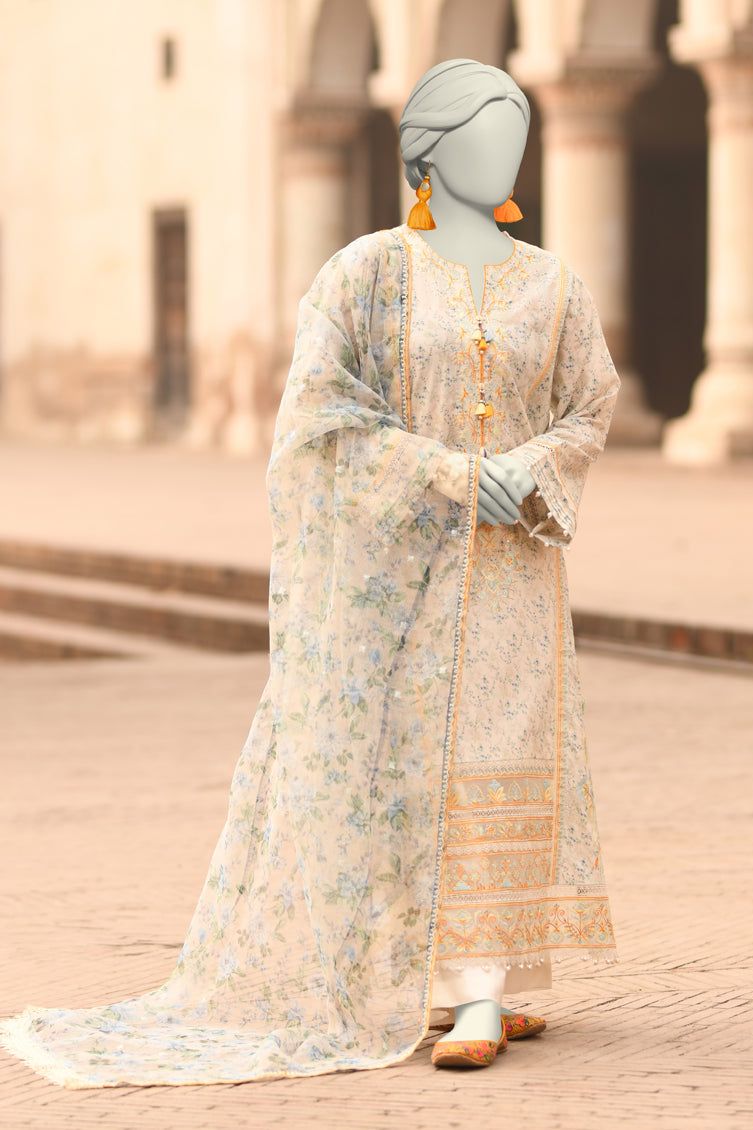 Lawn White Unstitched Suit - J. Junaid Jamshed