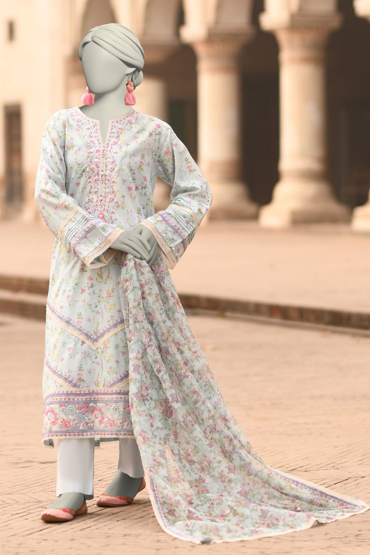 Lawn Blue Unstitched Suit - J. Junaid Jamshed