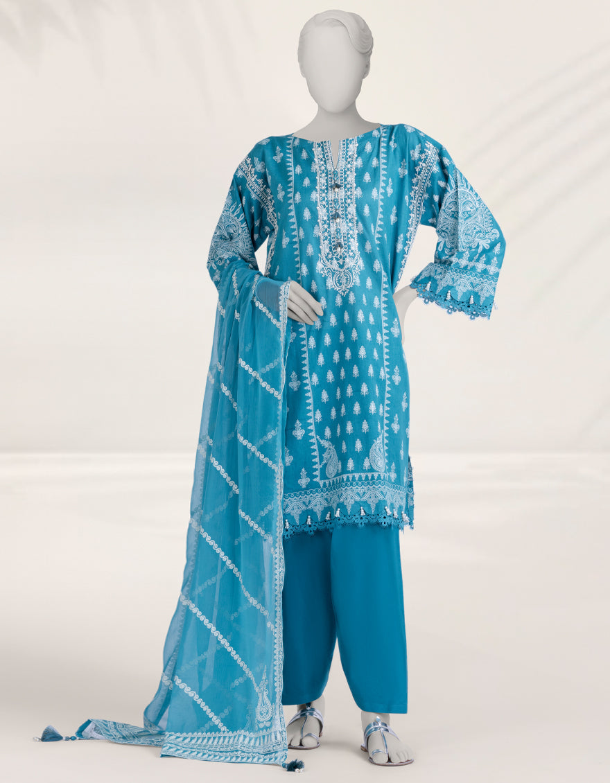 Cambric Teal Unstitched Suit - J. Junaid Jamshed