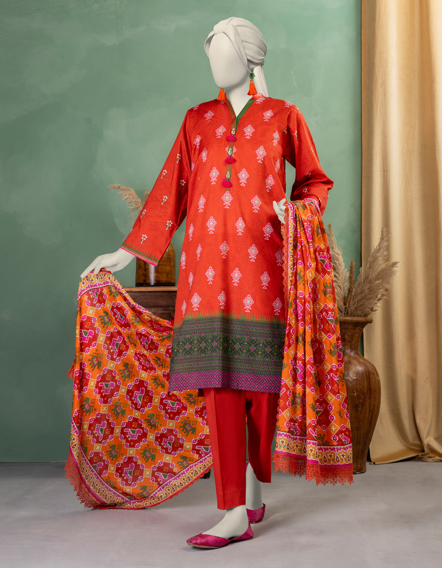Lawn Multicolor Stitched Suit - J. Junaid Jamshed