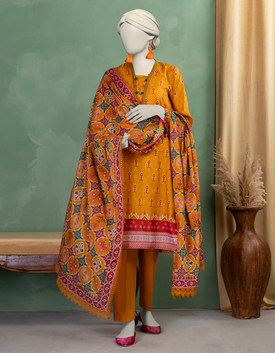 Lawn Mustard Stitched Suit - J. Junaid Jamshed