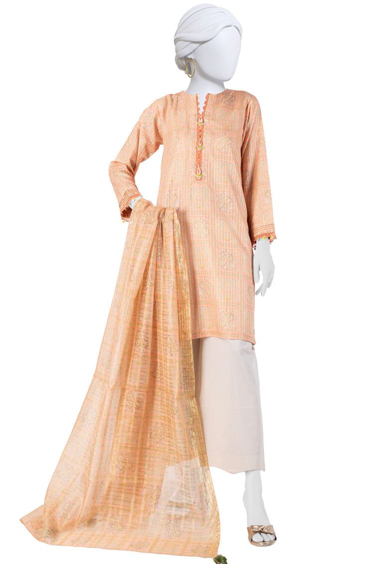 Cambric Orange Unstitched Suit - J. Junaid Jamshed