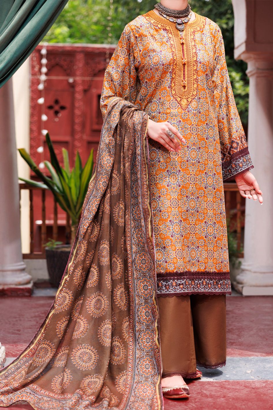Cambric Mustard Unstitched Suit - Almirah