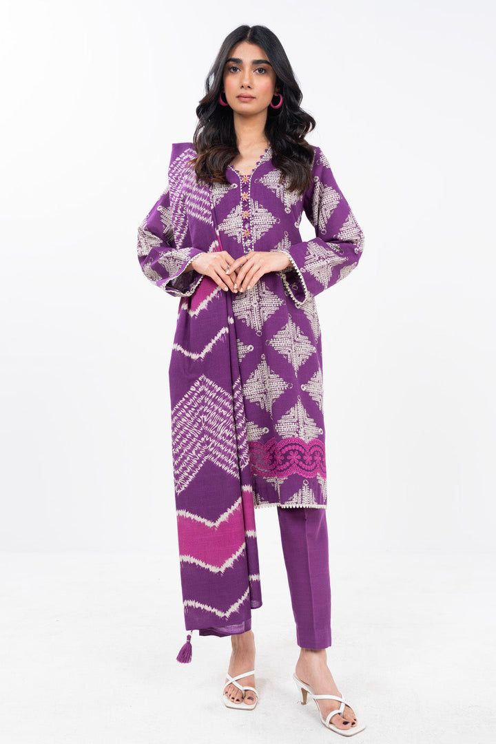 Embroidered Printed Viscose Purple Unstitched Suit - Alkaram