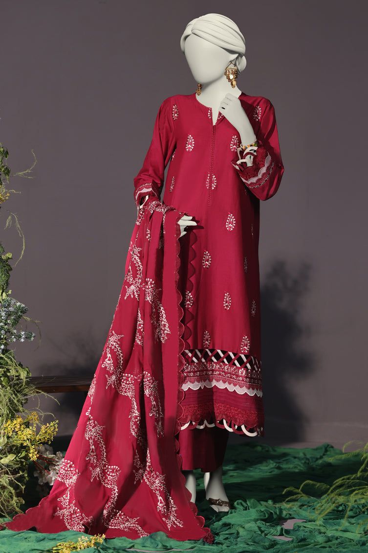 Cambric Maroon Unstitched Suit - J. Junaid Jamshed