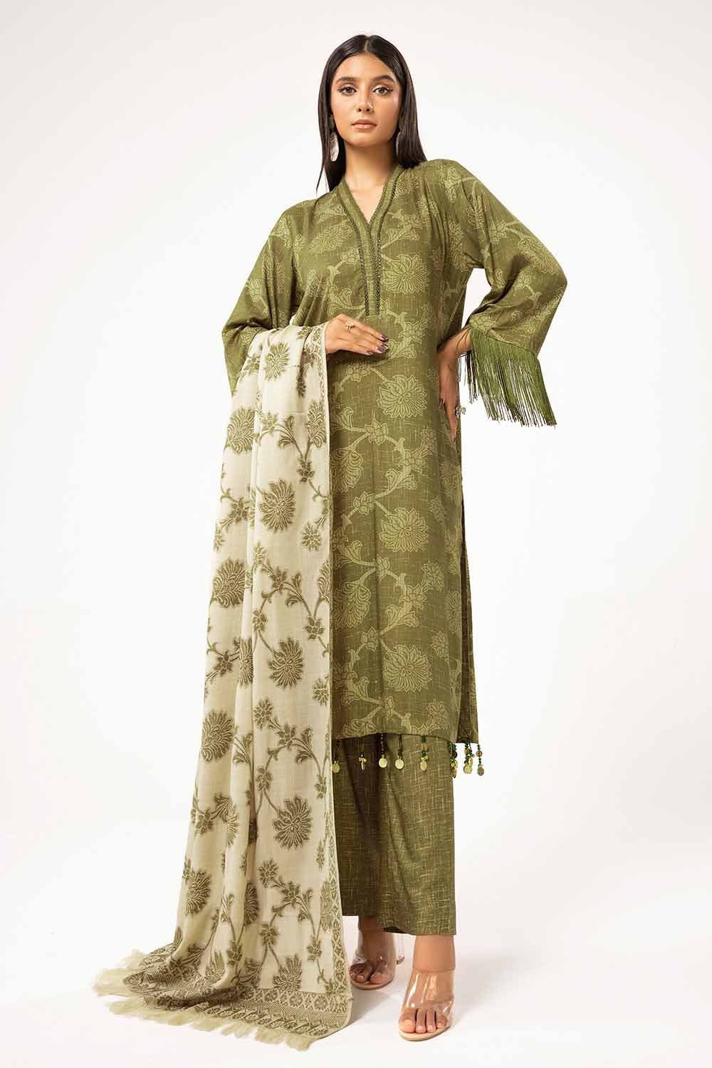 Printed Linen Dark Beige Unstitched Suit - Gul Ahmed