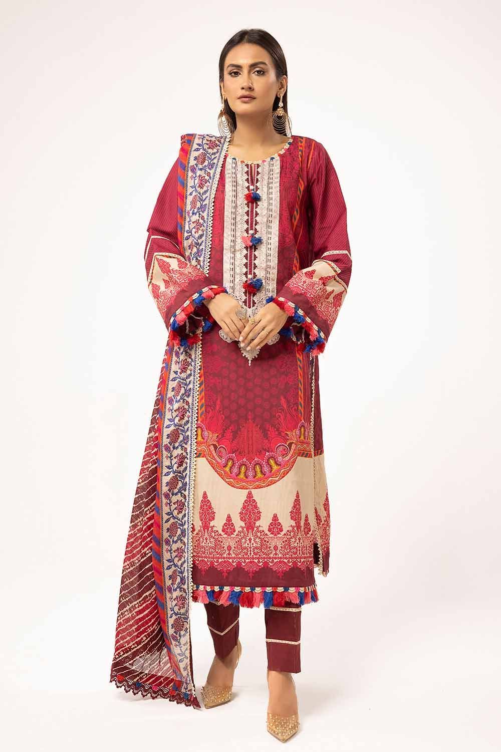 Printed Corduroy Red Unstitched Suit - Gul Ahmed