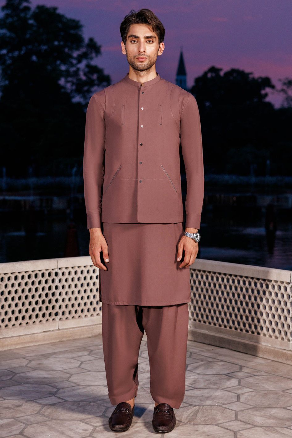 Silver Blended Light Brown Shalwar Kameez