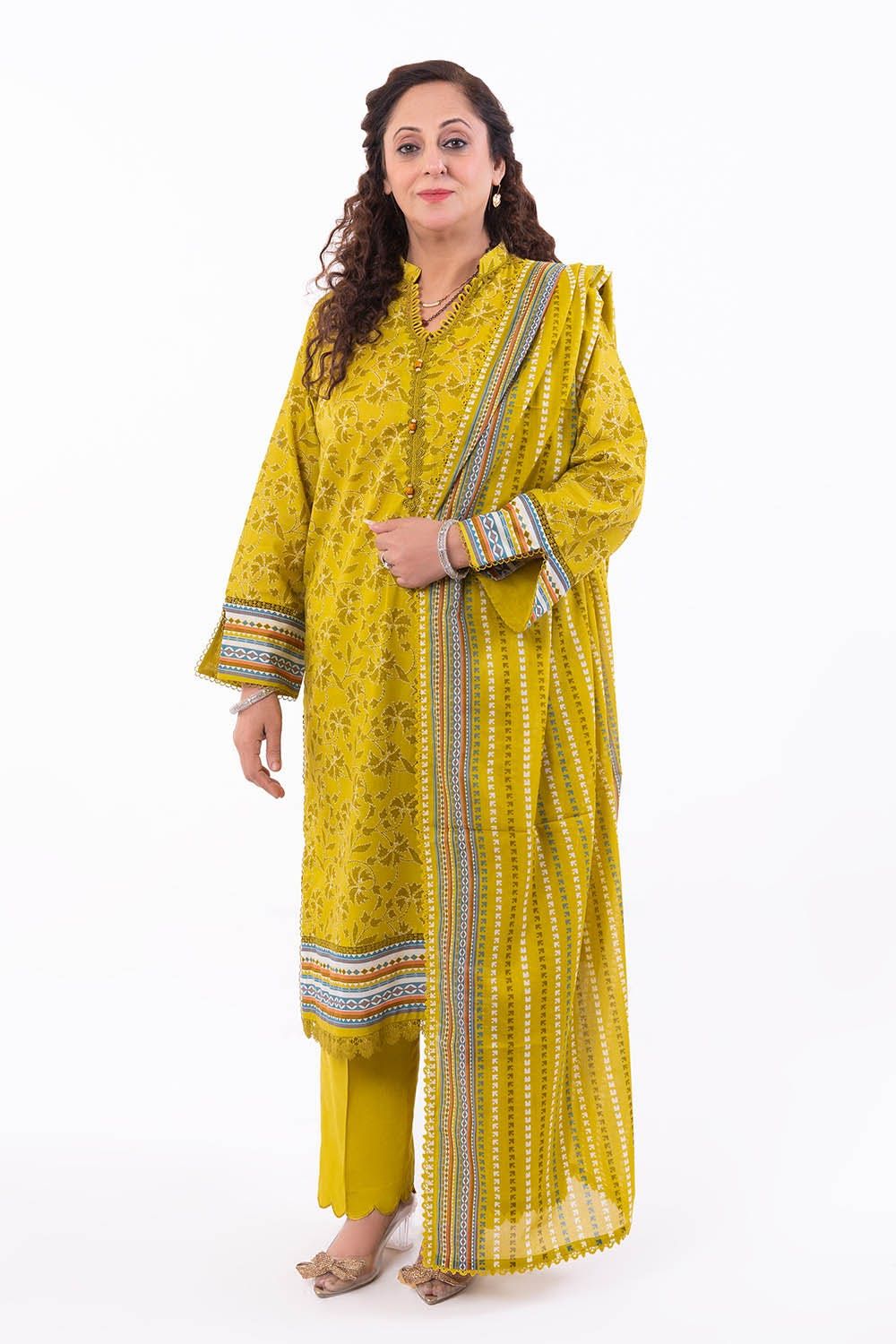 Printed Lawn Olive Green Unstitched Suit - Gul Ahmed