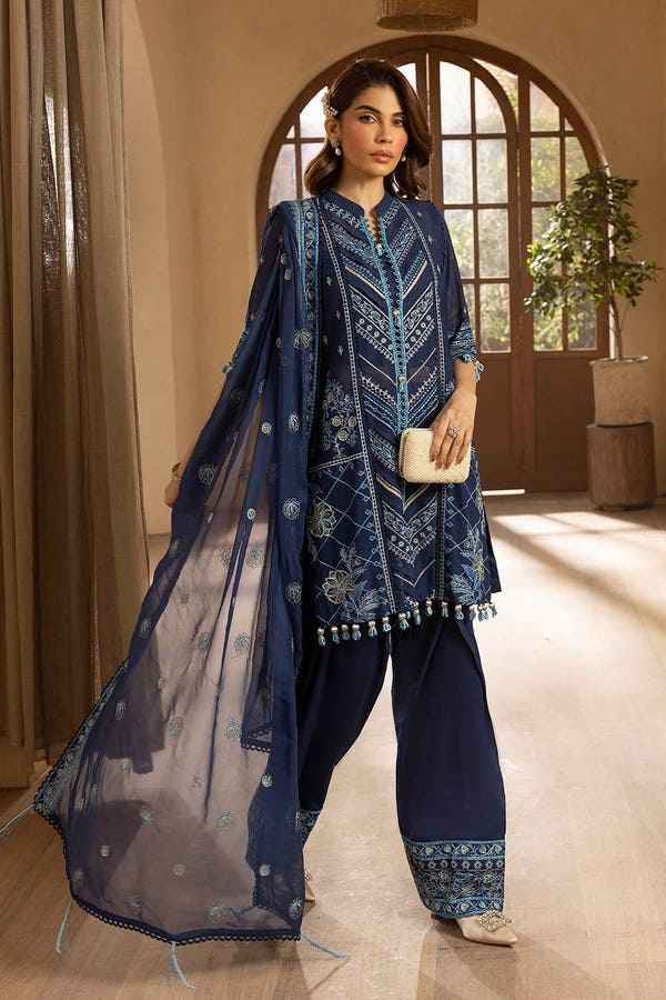 Embroidered Swiss Voile Blue Stitched Suit - Gul Ahmed Janan Embroidered Swiss Voile Blue Stitched Suit - Gul Ahmed Janan