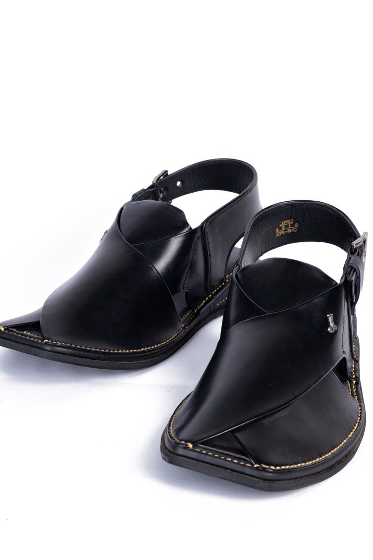 Plain Black Peshawari Chappal - J. Junaid Jamshed