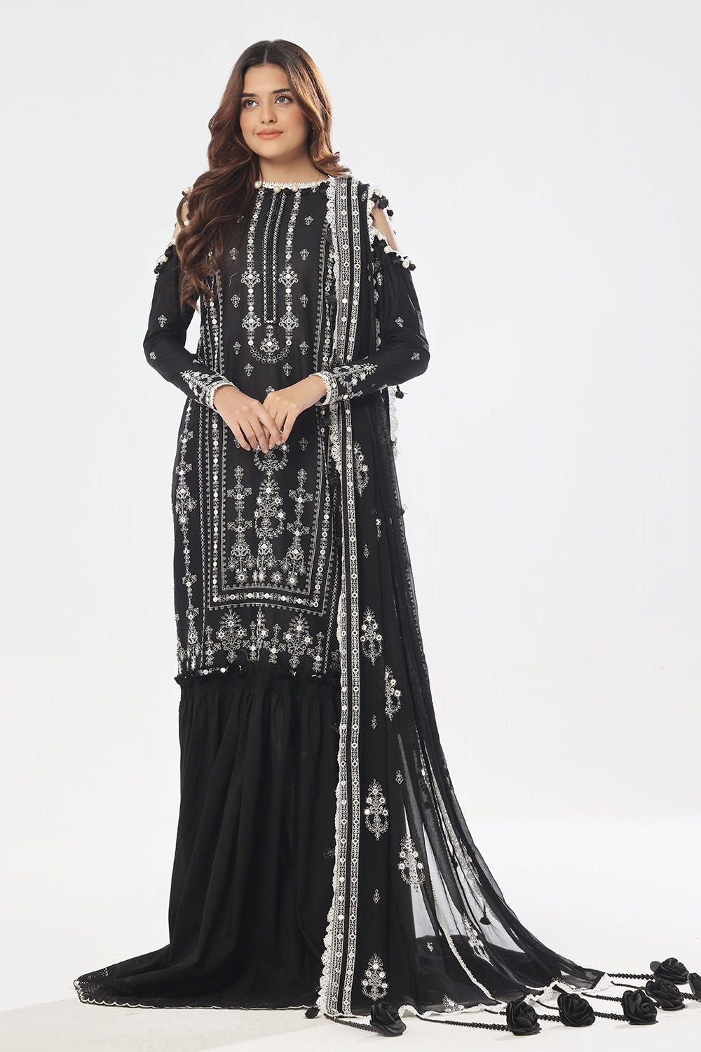 Embroidered Lawn Black Unstitched Suit - Gul Ahmed