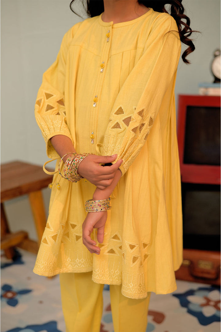 Cotton Self Dobby Yellow Stitched Suit - Senorita