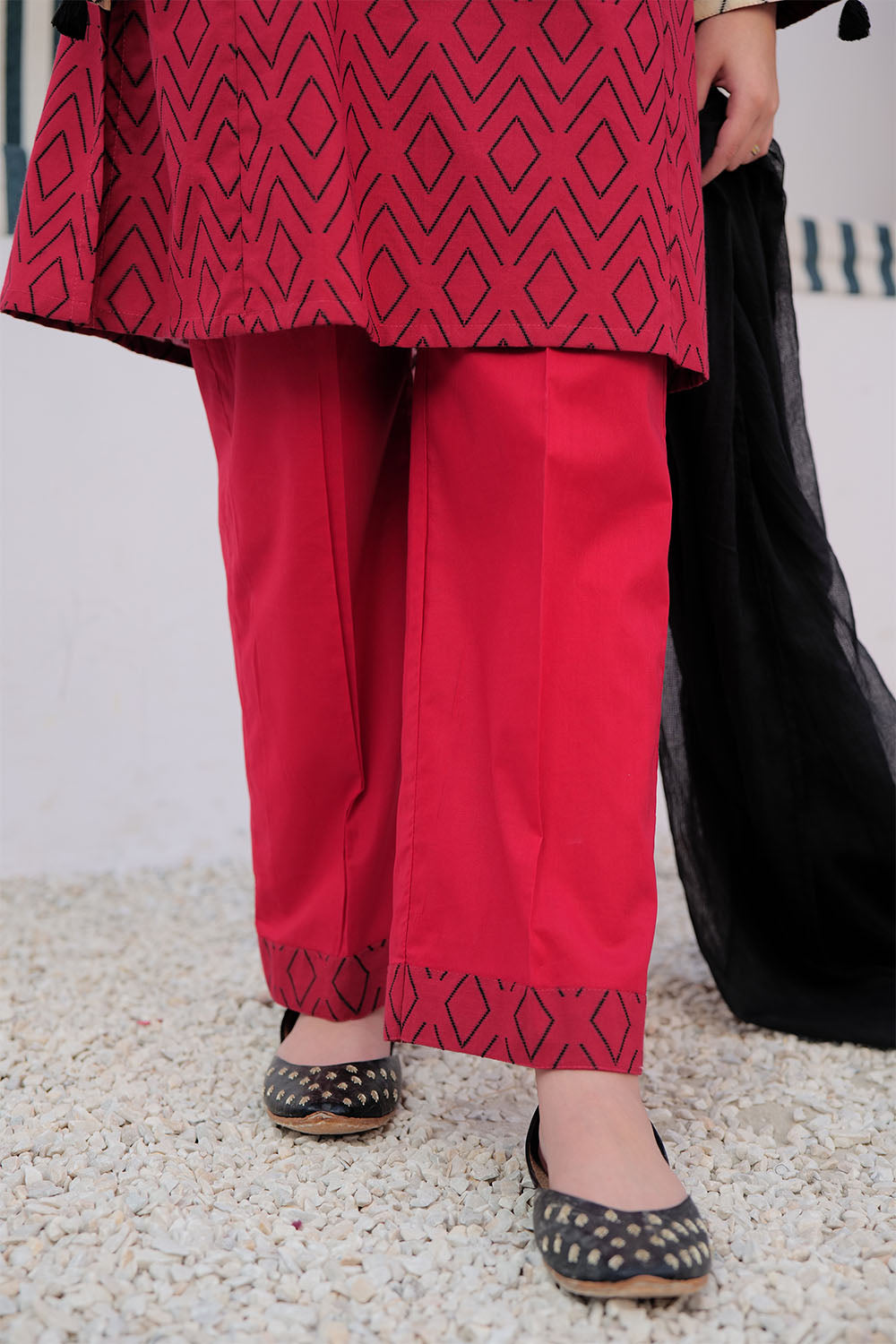 Cotton Jacquard Red Stitched Suit - Senorita