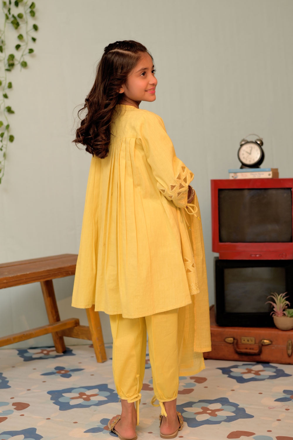 Cotton Self Dobby Yellow Stitched Suit - Senorita