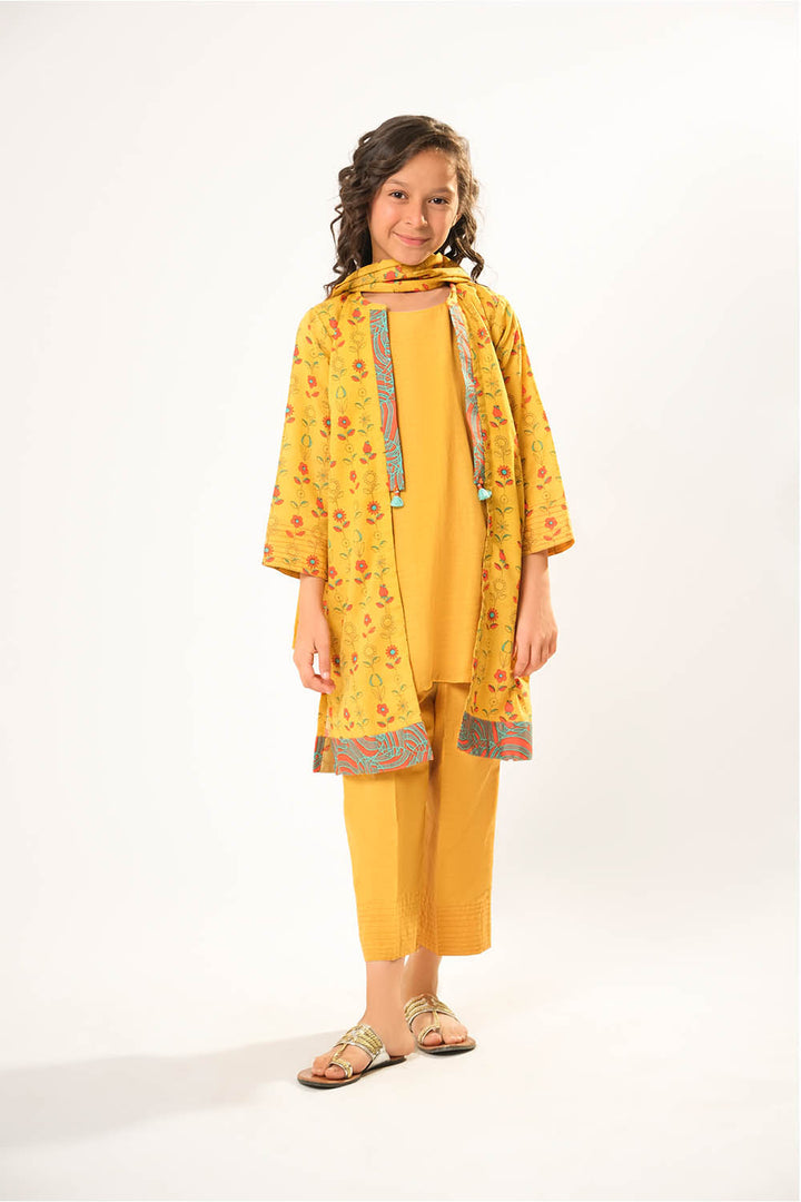 Cotton Khaddar Printed Mustard Stitched Suit - Senorita