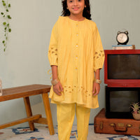 Cotton Self Dobby Yellow Stitched Suit - Senorita