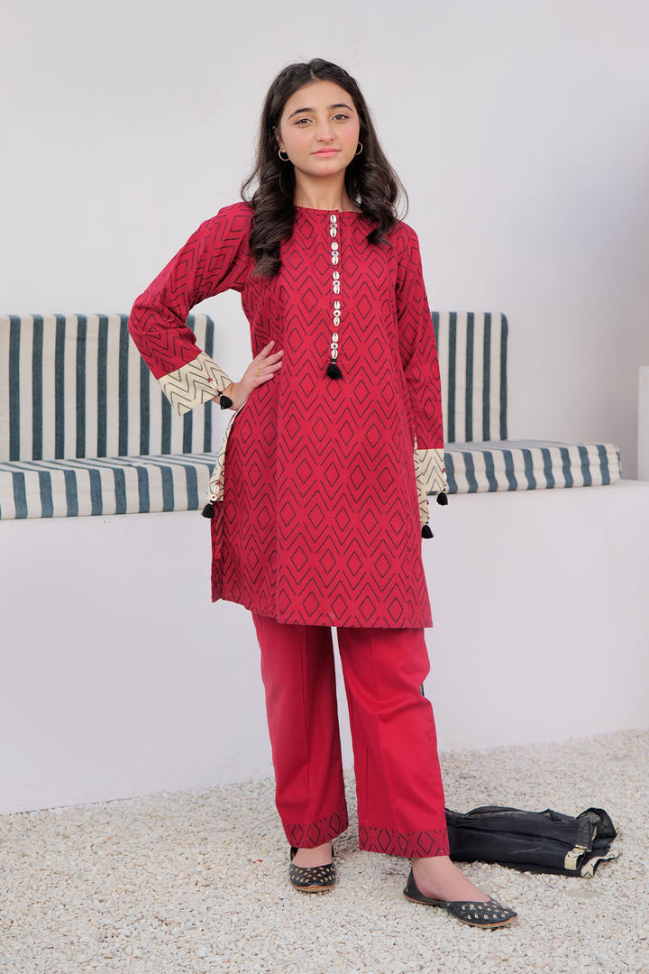 Cotton Jacquard Red Stitched Suit - Senorita