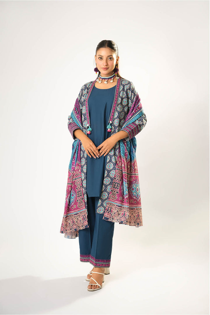 Cotton Khaddar Printed Blue Stitched Suit - Senorita