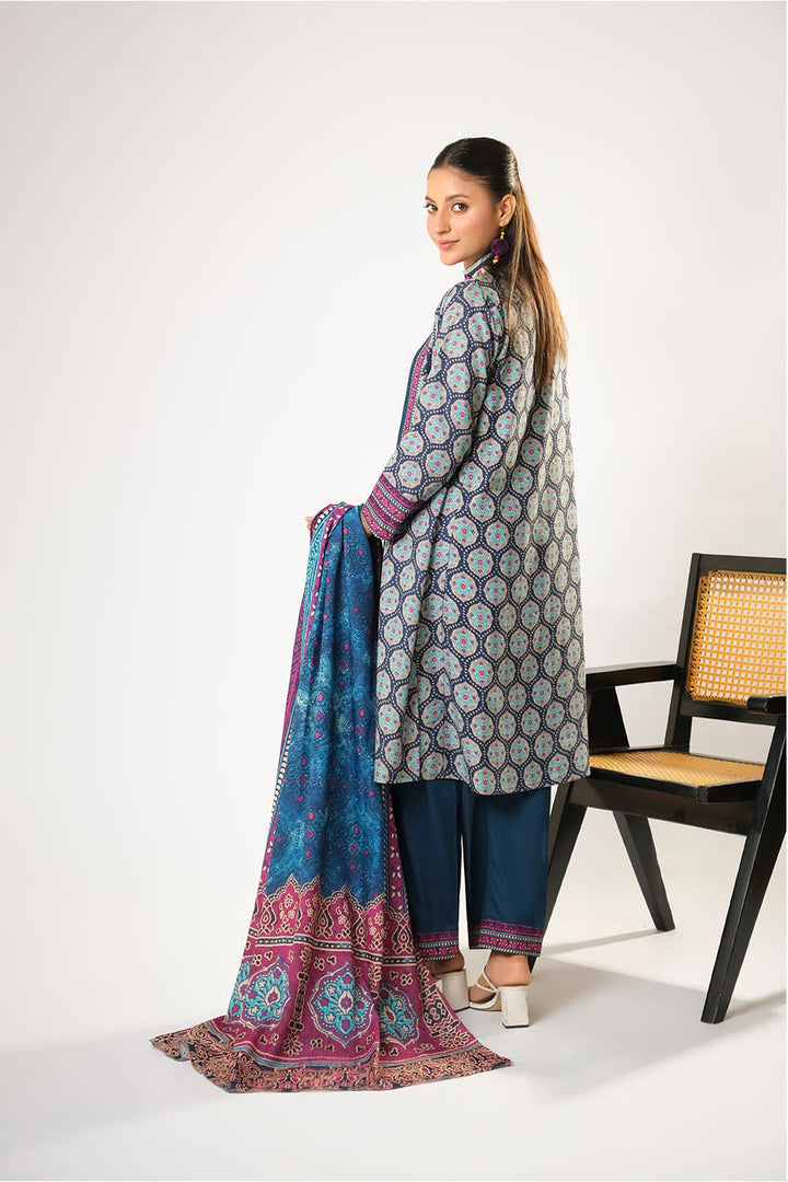 Cotton Khaddar Printed Blue Stitched Suit - Senorita