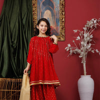 Viscose Crinkle Chiffon Red Stitched Suit - Senorita
