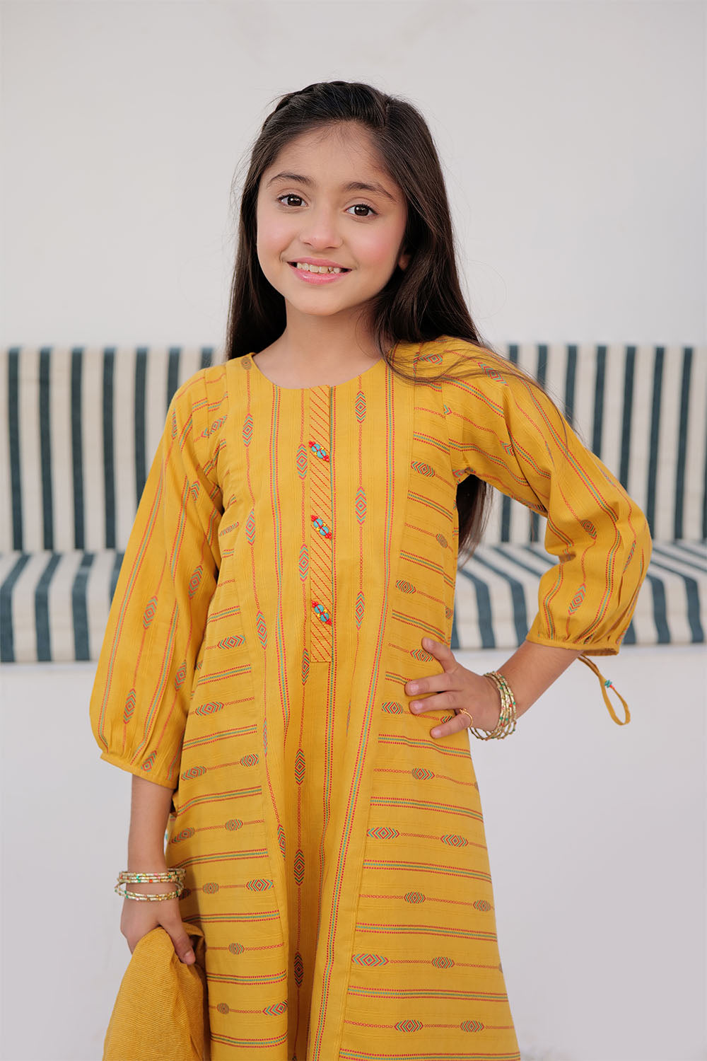 Cotton Jacquard Mustard Stitched Suit - Senorita