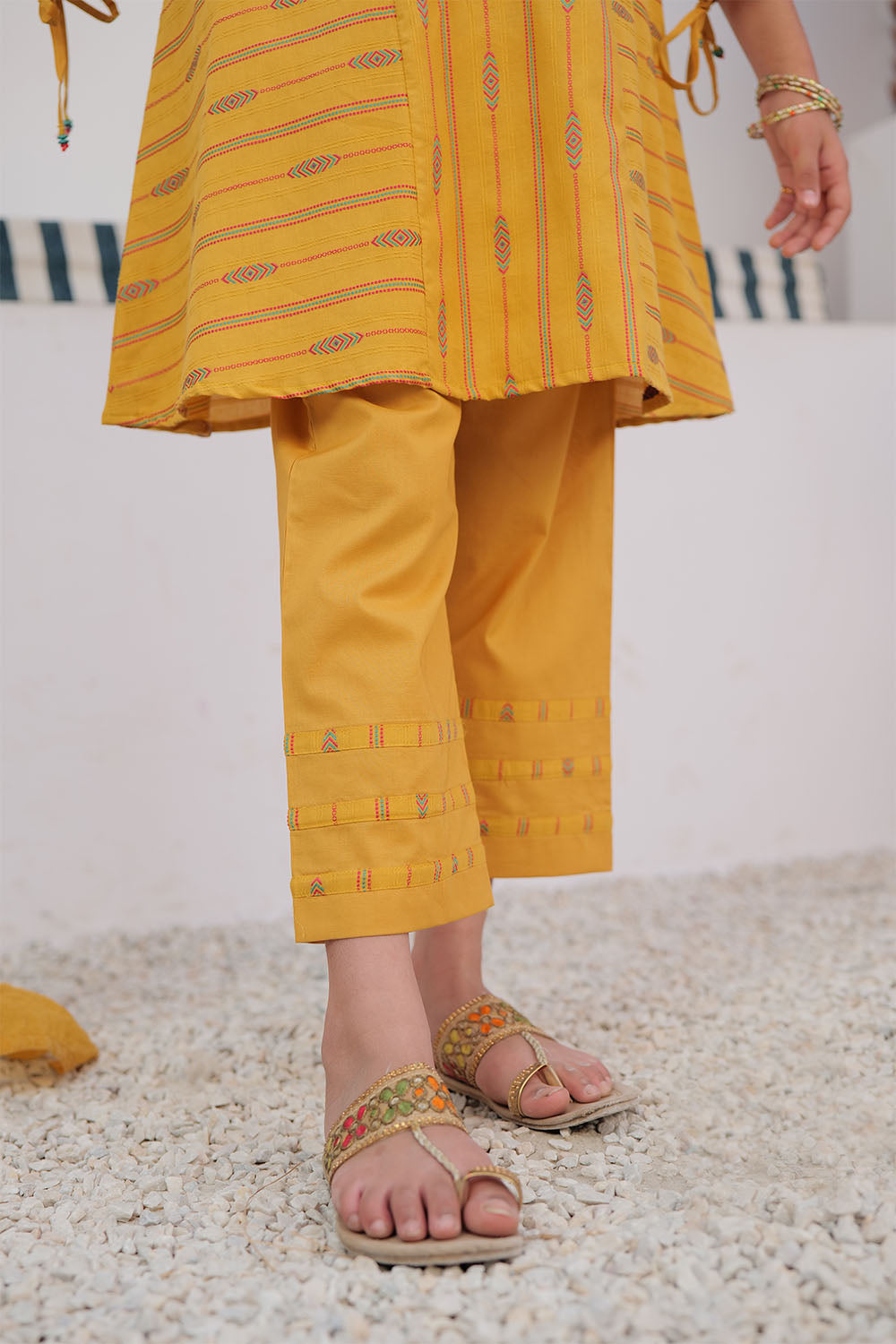 Cotton Jacquard Mustard Stitched Suit - Senorita