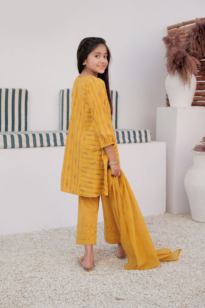 Cotton Jacquard Mustard Stitched Suit - Senorita