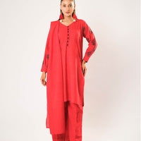 Cotton Khaddar Plain Red Stitched Suit - Senorita