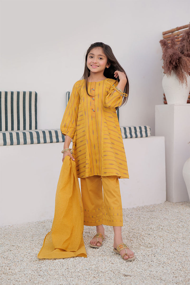 Cotton Jacquard Mustard Stitched Suit - Senorita