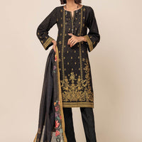 Printed Ayudia Black Unstitched Suit - Bonanza