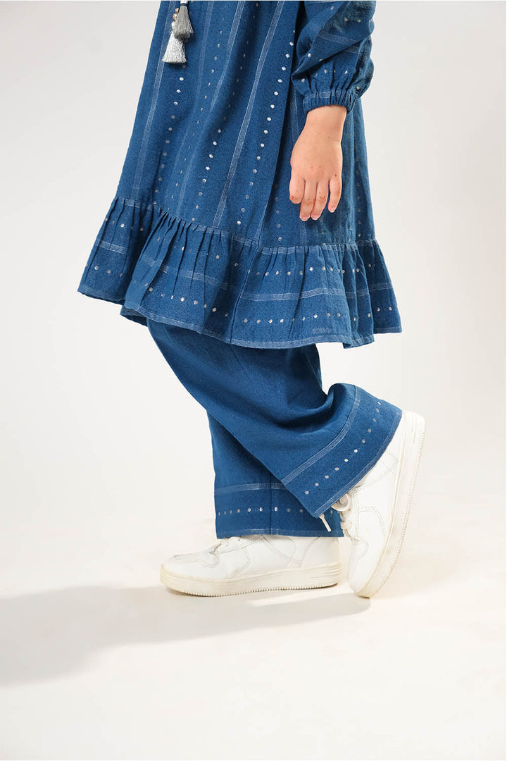 Cotton Karandi Dobby Blue Stitched Suit - Senorita