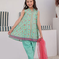 Cotton Gold Printed Sea Green Stitched Suit - Senorita
