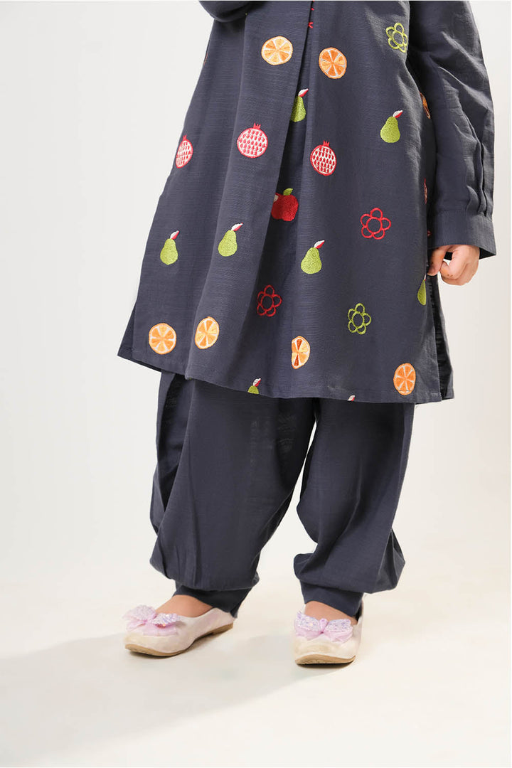 Cotton Khaddar Dyed Navy Blue Stitched Suit - Senorita