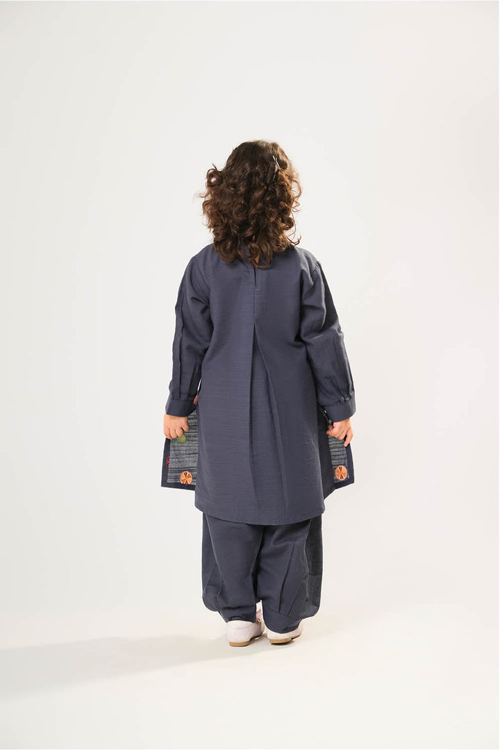Cotton Khaddar Dyed Navy Blue Stitched Suit - Senorita