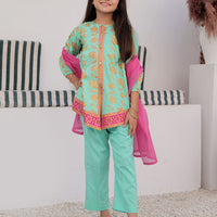 Cotton Dobby Gold Print Sea Green Stitched Suit - Senorita