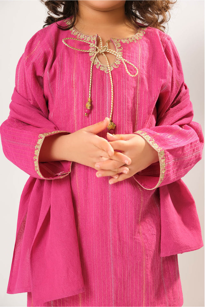 Cotton Karandi Dobby Shocking Pink Stitched Suit - Senorita