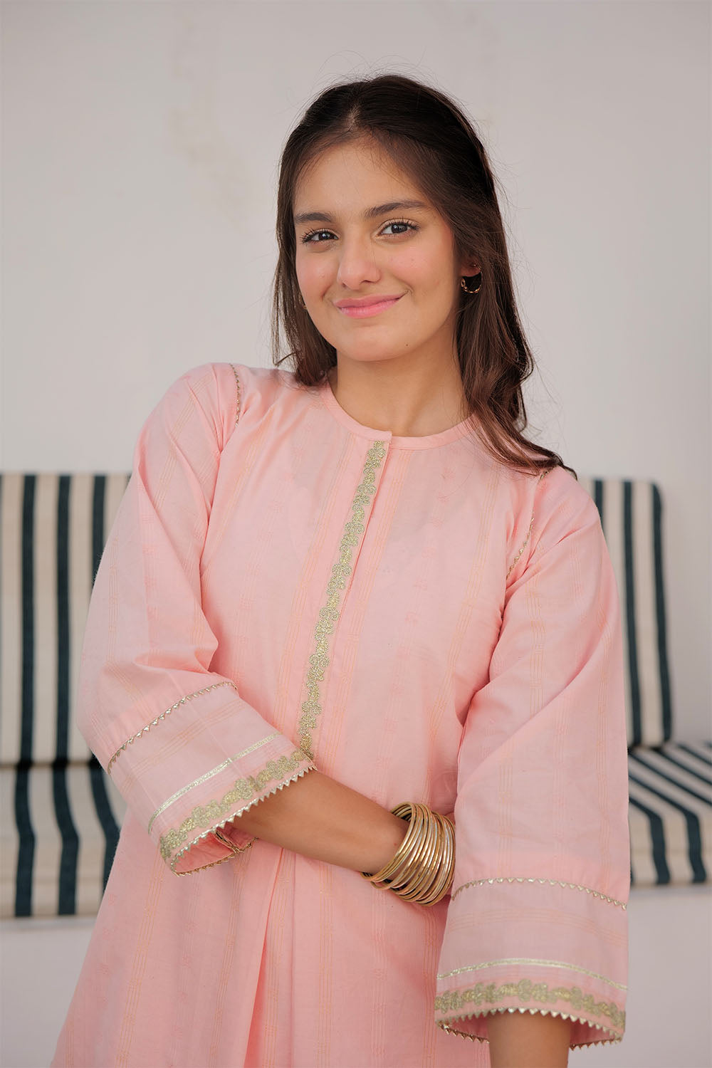 Cotton Dobby Peach Stitched Suit - Senorita