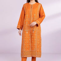 Emboidered Jacquard Orange 2 Piece Suit - Sapphire