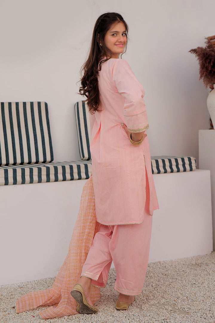 Cotton Dobby Peach Stitched Suit - Senorita