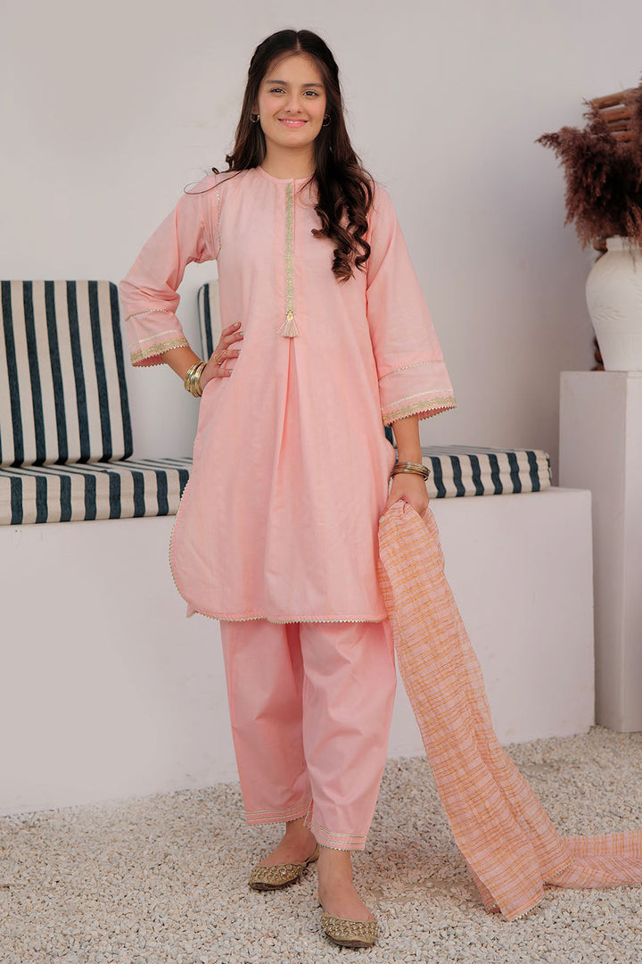 Cotton Dobby Peach Stitched Suit - Senorita