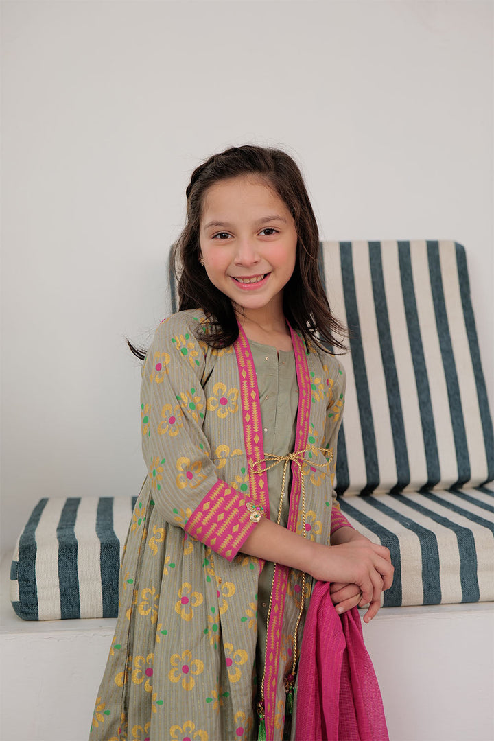 Cotton Dobby Dye Over Gold Print Grey Stitched Suit - Senorita