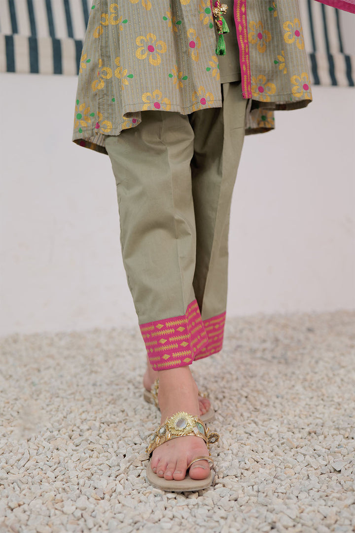 Cotton Dobby Dye Over Gold Print Grey Stitched Suit - Senorita
