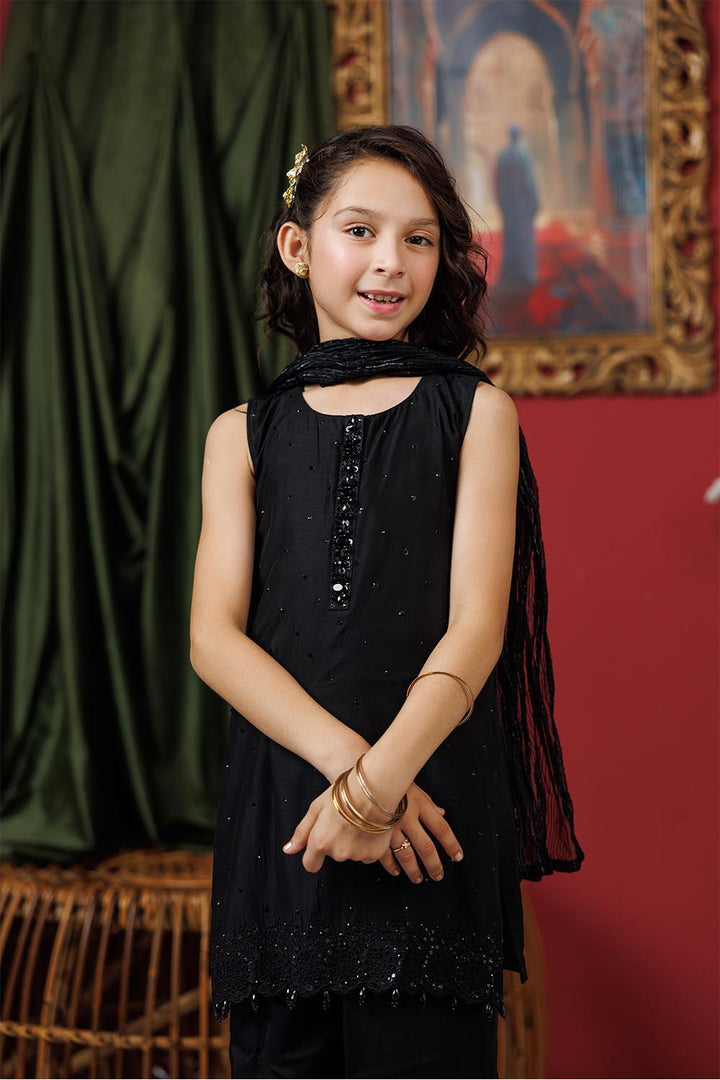 Viscose Raw Silk Black Stitched Suit - Senorita