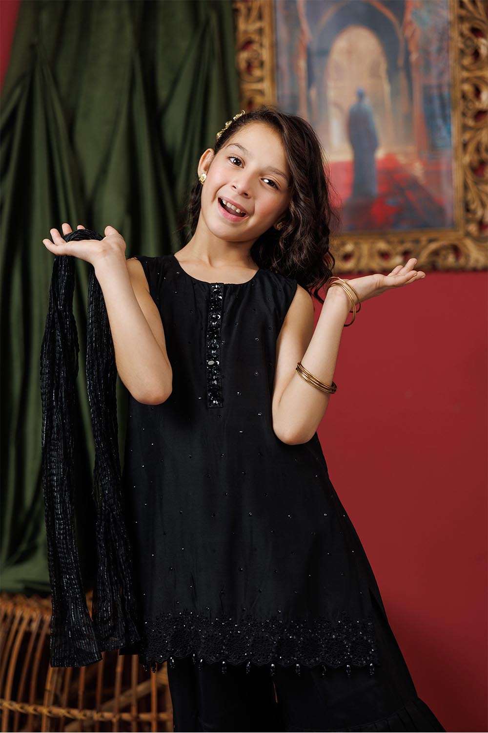 Viscose Raw Silk Black Stitched Suit - Senorita